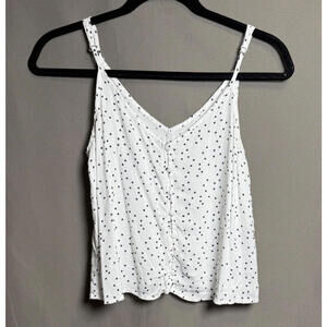 White Crop Tank Top Star Print Fabric Buttons Adjustable Straps Measures Size S